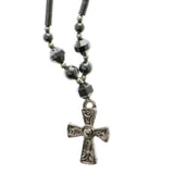 Cross Hematite-Pendant-Necklace With Bead Accents Silver-Tone & Gray Colored #4148