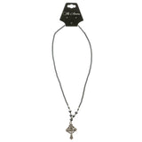 Cross Hematite-Pendant-Necklace With Bead Accents Silver-Tone & Gray Colored #4153