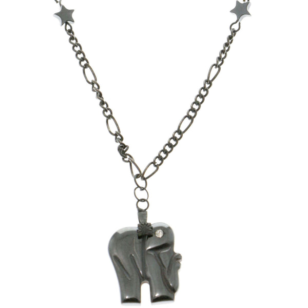 Elephants Stars Hematite-Pendant-Necklace  With Crystal Accents Gray Color #4146