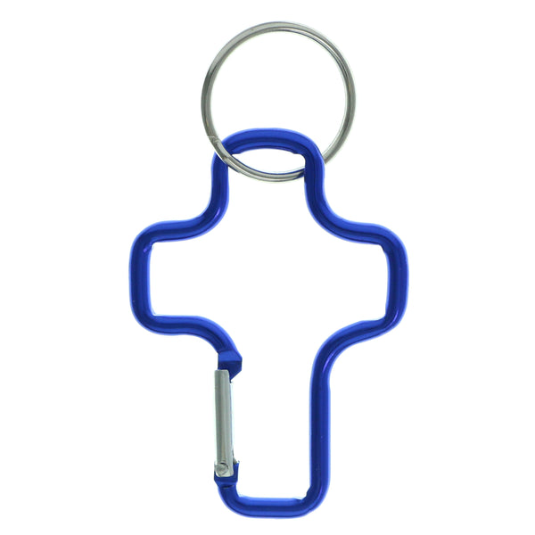 Cross  Carabiner Religious-Keychain Blue & Silver-Tone Colored #014