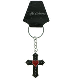 Cross Heart Split-Ring-Keychain Black & Red Colored #036