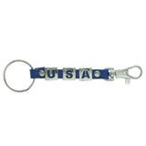 USA Patriotic Split-Ring-Keychain Blue & Silver-Tone Colored #017