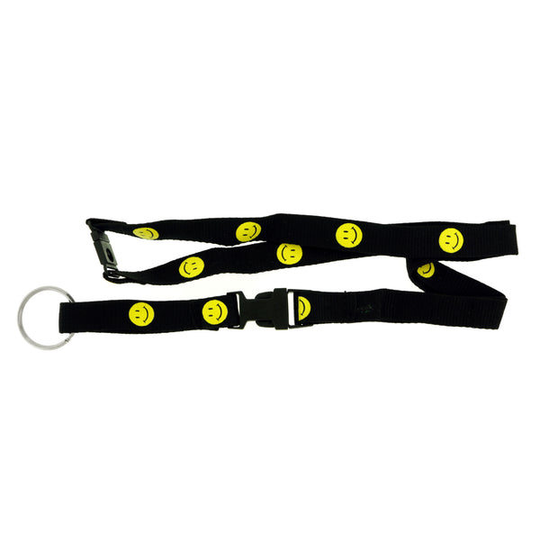 Smiley Face Lanyard-Keychain Black & Yellow Colored #41