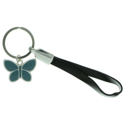 Wrist Strap Butterfly Split-Ring-Keychain Silver-Tone & Blue Colored #063