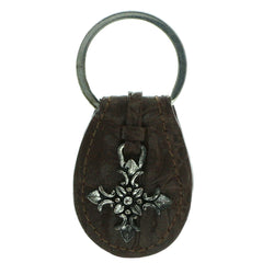 Brown & Silver-Tone Colored Fabric Split-Ring-Keychain #066