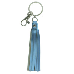 Blue Fabric Split-Ring-Keychain With Tassel Accents #068