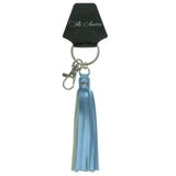 Blue Fabric Split-Ring-Keychain With Tassel Accents #068
