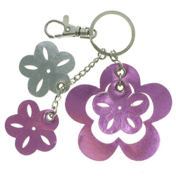 Flowers Split-Ring-Keychain With Drop Accents Pink & Silver-Tone Colored #074
