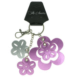 Flowers Split-Ring-Keychain With Drop Accents Pink & Silver-Tone Colored #074