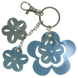 Flowers Split-Ring-Keychain With Drop Accents Blue & Silver-Tone Colored #075