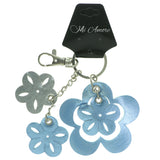 Flowers Split-Ring-Keychain With Drop Accents Blue & Silver-Tone Colored #075