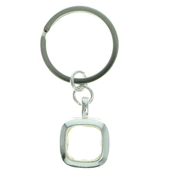 Silver-Tone & Clear Colored Metal Split-Ring-Keychain With Faceted Accents #076