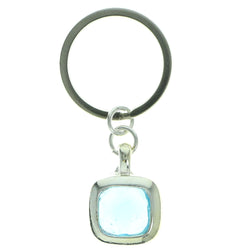 Silver-Tone & Blue Colored Metal Split-Ring-Keychain With Faceted Accents #077