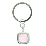 Silver-Tone & Pink Colored Metal Split-Ring-Keychain With Faceted Accents #078