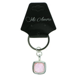 Silver-Tone & Pink Colored Metal Split-Ring-Keychain With Faceted Accents #078