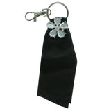 Ribbon  Flower Split-Ring-Keychain With Crystal Accents Black & Silver-Tone Colored #080