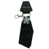 Ribbon  Flower Split-Ring-Keychain With Crystal Accents Black & Silver-Tone Colored #080