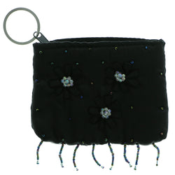 Change Purse AB Finish Split-Ring-Keychain With Bead Accents Black & Multi Colored #084