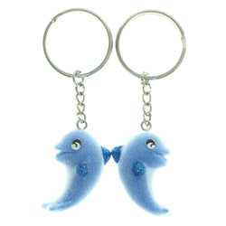 Fuzzy Dolphins Matchin Set Split-Ring-Keychain Blue & White Colored #085
