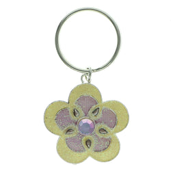 Flower Split-Ring-Keychain With Faceted Accents Silver-Tone & Multi Colored #091