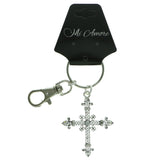 Cross Religious-Keychain With Crystal Accents Silver-Tone & Clear Colored #095