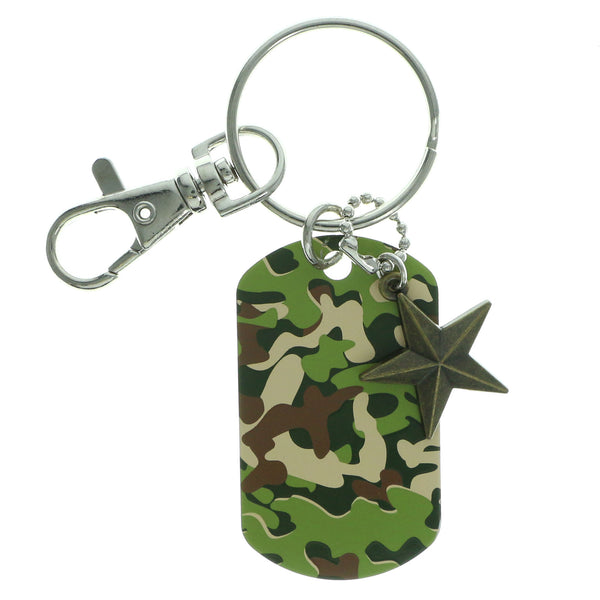 Camouflage Star Split-Ring-Keychain Green & Brown Colored #096