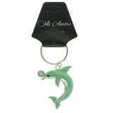 Dolphin Split-Ring-Keychain With Crystal Accents Silver-Tone & Green Colored #097