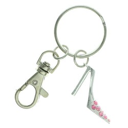 Woman's Shoe High Heel Split-Ring-Keychain With Crystal Accents Silver-Tone & Pink Colored #102