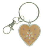Heart Flower Split-Ring-Keychain With Crystal Accents Silver-Tone & Peach Colored #104