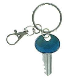 Key Glittery Split-Ring-Keychain Silver-Tone & Blue Colored #105