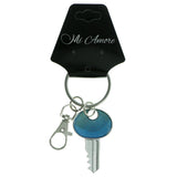 Key Glittery Split-Ring-Keychain Silver-Tone & Blue Colored #105