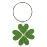 Four Leaf Clover Split-Ring-Keychain With Crystal Accents Silver-Tone & Green Colored #113