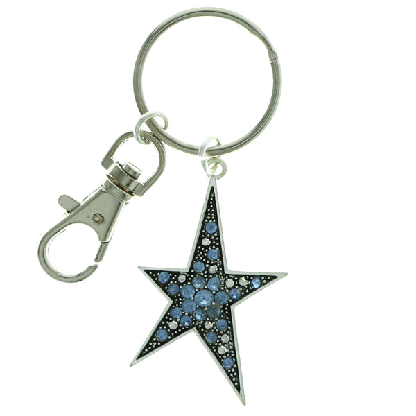 Star Split-Ring-Keychain With Crystal Accents Silver-Tone & Blue Colored #115