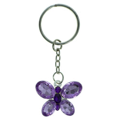Butterfly Split-Ring-Keychain With Crystal Accents Silver-Tone & Purple Colored #117