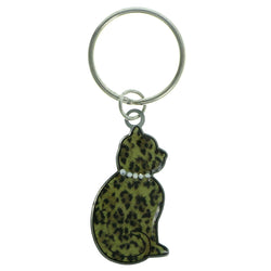 Cat Split-Ring-Keychain With Crystal Accents Brown & Black Colored #123
