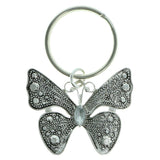 Butterfly Split-Ring-Keychain With Crystal Accents Silver-Tone & Clear Colored #128