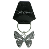 Butterfly Split-Ring-Keychain With Crystal Accents Silver-Tone & Clear Colored #128