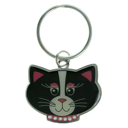 Cat's Face Split-Ring-Keychain With Crystal Accents Black & Pink Colored #131