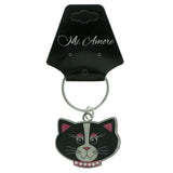 Cat's Face Split-Ring-Keychain With Crystal Accents Black & Pink Colored #131