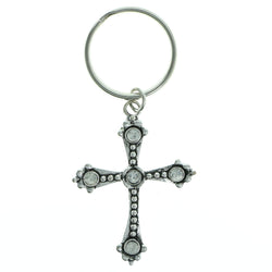 Cross Split-Ring-Keychain With Crystal Accents Silver-Tone & Clear Colored #142
