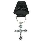 Cross Split-Ring-Keychain With Crystal Accents Silver-Tone & Clear Colored #142