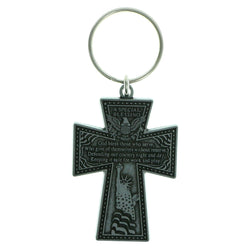 Inspirational Cross Military Split-Ring-Keychain Silver-Tone Color  #146