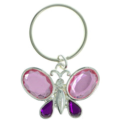Butterfly Split-Ring-Keychain With Crystal Accents Silver-Tone & Multi Colored #157