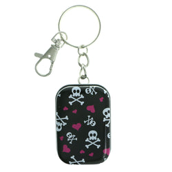Tin Container Hearts Skull And Cross Bones Split-Ring-Keychain Black & Pink Colored #161