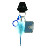 Note Pad Pen Feathered Split-Ring-Keychain Silver-Tone & Blue Colored #166