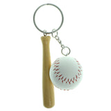 Baseball Bat Split-Ring-Keychain With Drop Accents Brown & White Colored #177