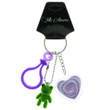 Lip Gloss Frog Fuzzy Split-Ring-Keychain With Drop Accents Purple & Green Colored #181