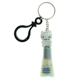 Lip Gloss Cat Fuzzy Split-Ring-Keychain White & Black Colored #184