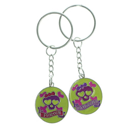 Friends Til The End Set Of Two Female Skull And Crossbones Split-Ring-Keychain Silver-Tone & Multi Colored #196
