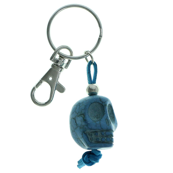 Sculpted Skull Split-Ring-Keychain Blue Color  #204